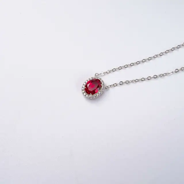 1.5CT Synthetic Ruby Oval Cushion Cut Pendant Necklace